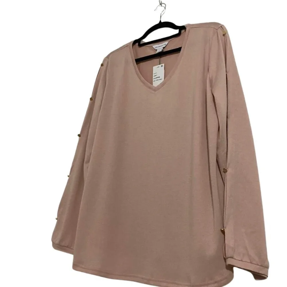 Liz Claiborne Rose Quartz Gold Button V-Neck Size XL NWT - Brand New with Tags! - Picture 3 of 13